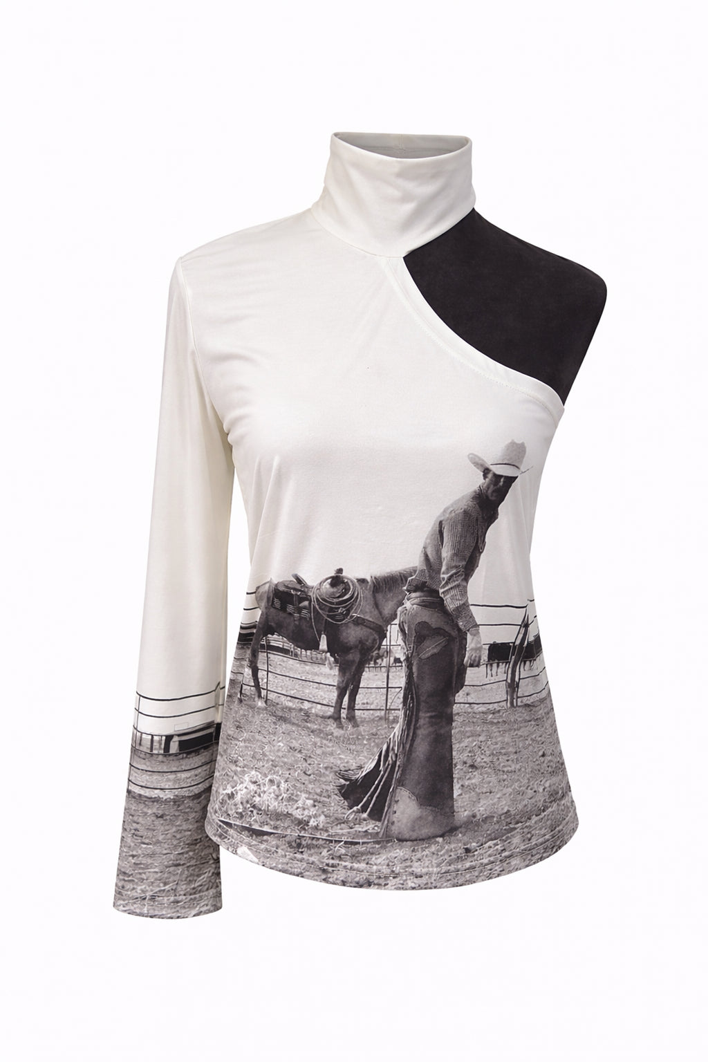 Howdy Darling Black/White One Shoulder w/ Cowboy image 1