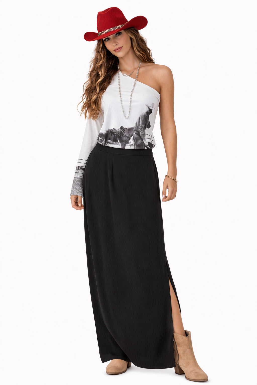 Howdy Darling Black/White One Shoulder w/ Cowboy image 0