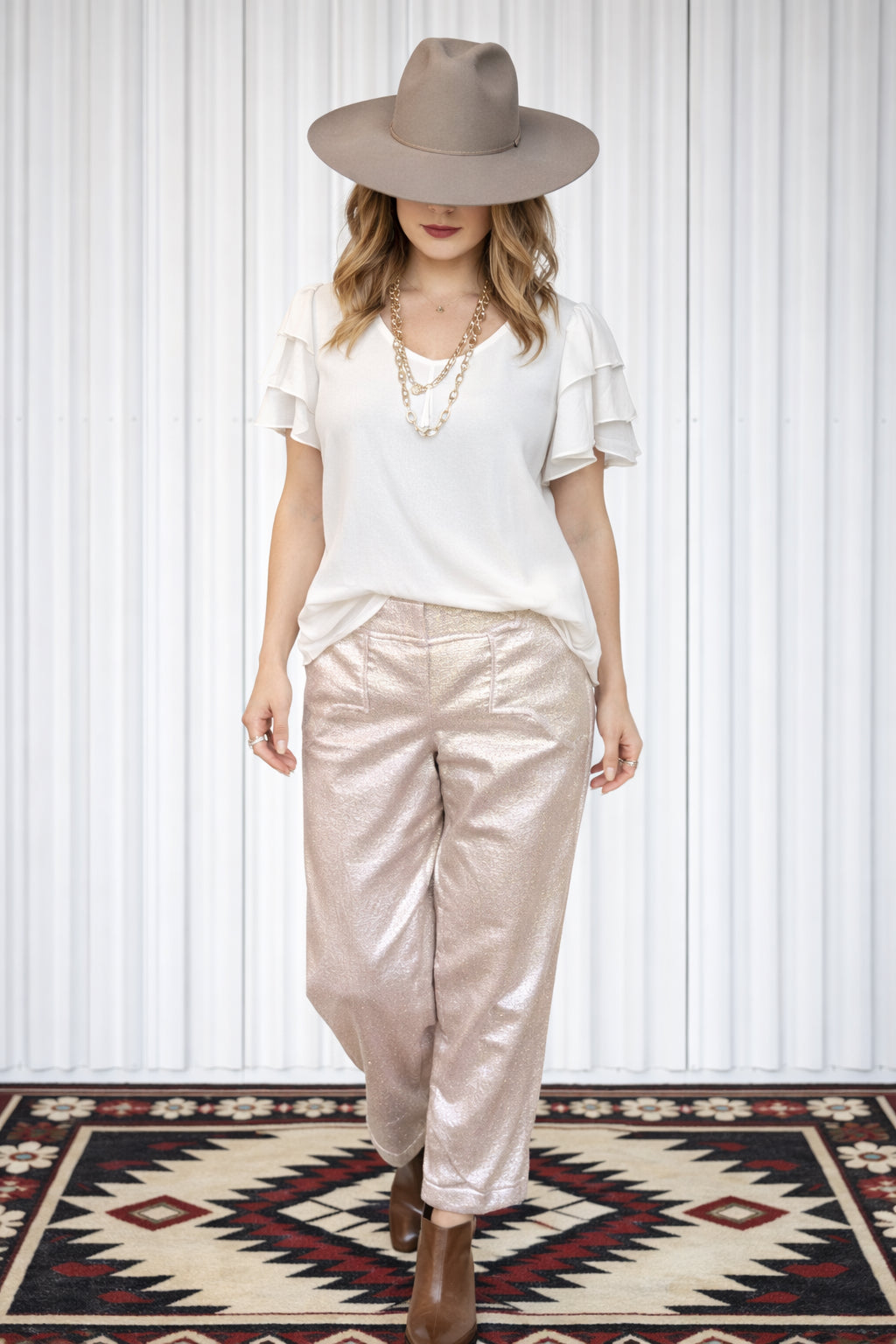 Oh So Chic Rose Gold Cowgirl Slacks  image 0