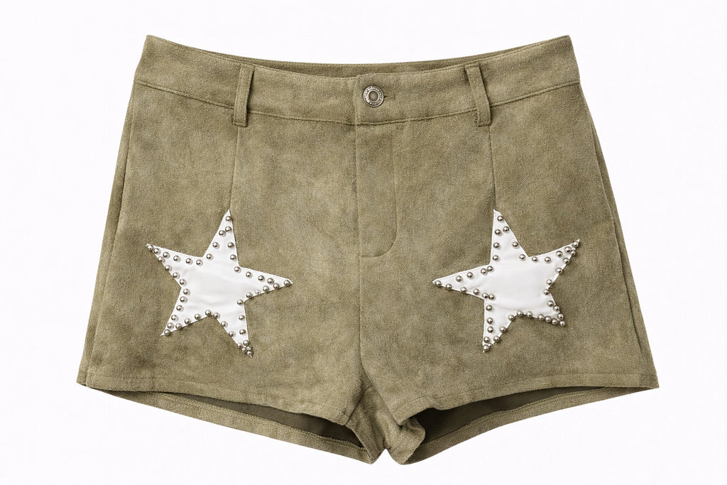 Sheriffs Lucky Stars Green Suede Shorts  image 1