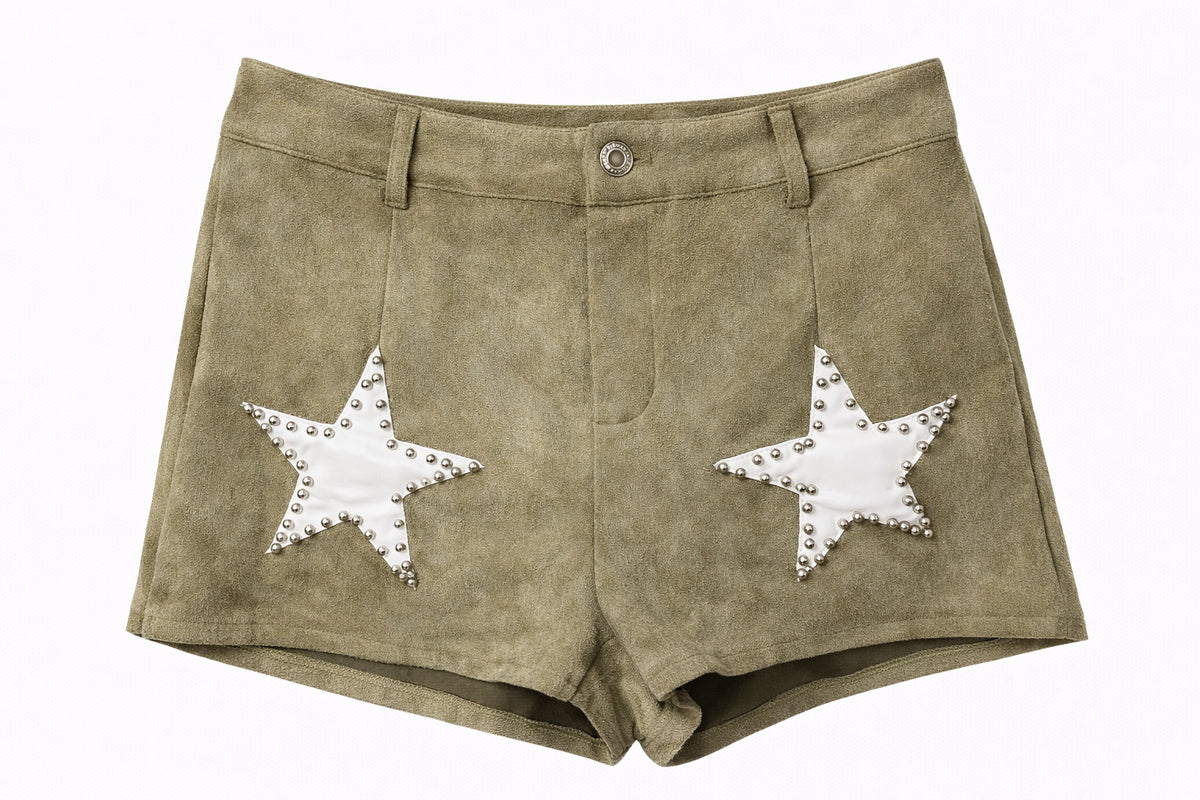 Sheriffs Lucky Stars Green Suede Shorts  image 1